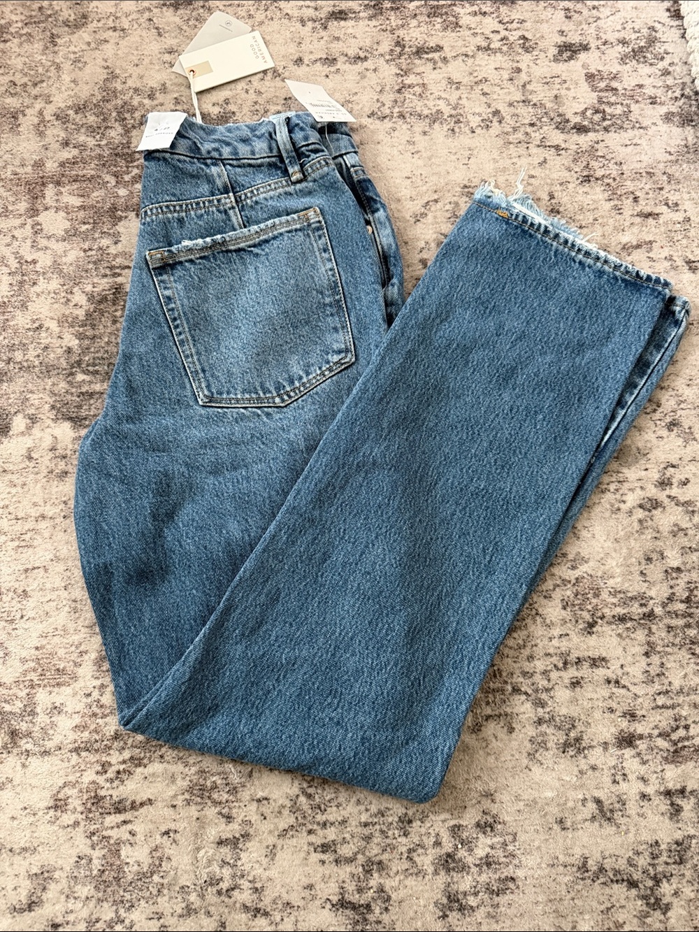 Good American High-Rise Straight-Leg Blue Jeans